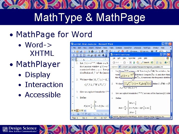 Math. Type & Math. Page • Math. Page for Word • Word-> XHTML •