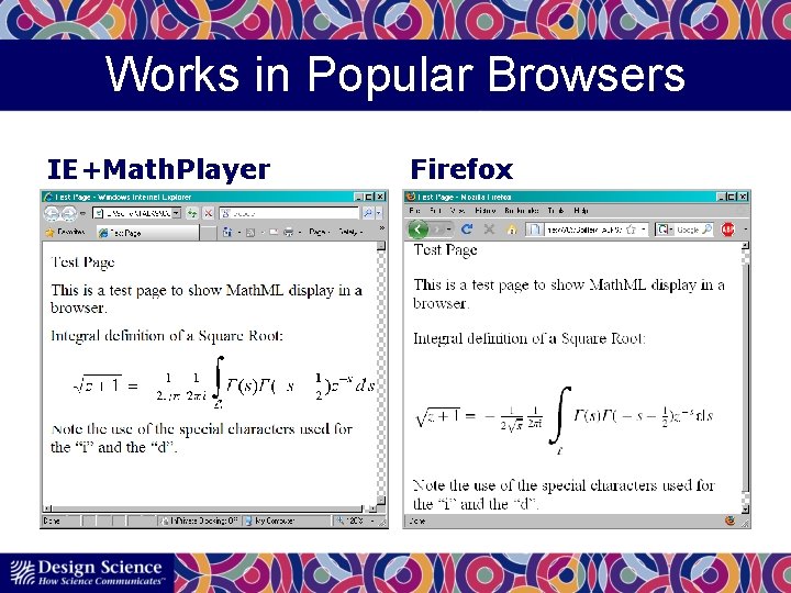 Works in Popular Browsers IE+Math. Player Firefox 