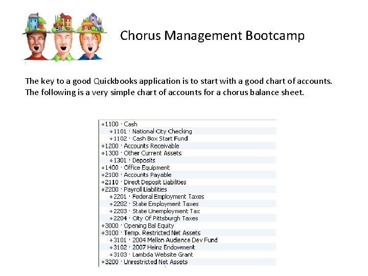 Chorus Management Bootcamp The key to a good Quickbooks application is to start with