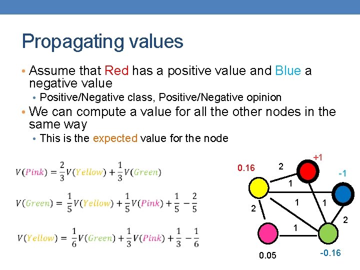 Propagating values • Assume that Red has a positive value and Blue a negative