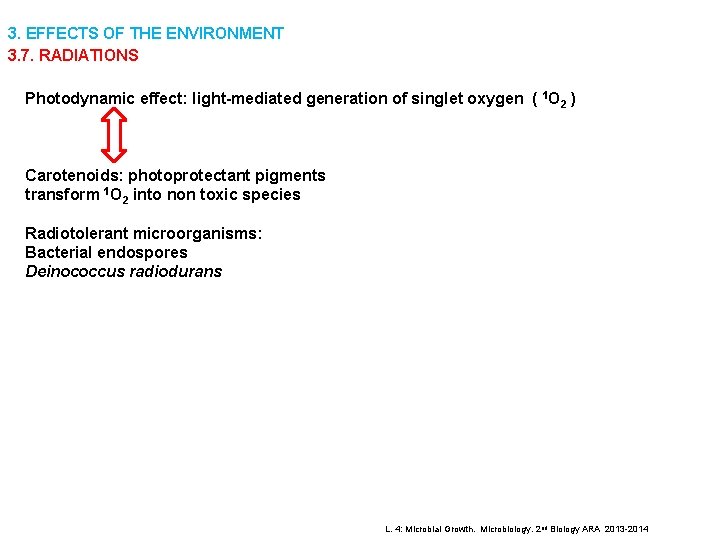 3. EFFECTS OF THE ENVIRONMENT 3. 7. RADIATIONS Photodynamic effect: light-mediated generation of singlet