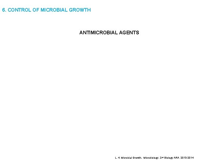 6. CONTROL OF MICROBIAL GROWTH ANTIMICROBIAL AGENTS L. 4: Microbial Growth. Microbiology. 2 nd