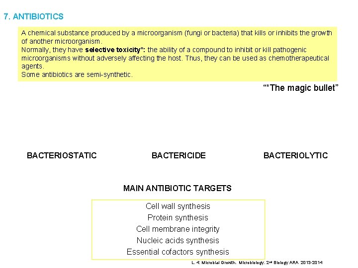 7. ANTIBIOTICS A chemical substance produced by a microorganism (fungi or bacteria) that kills