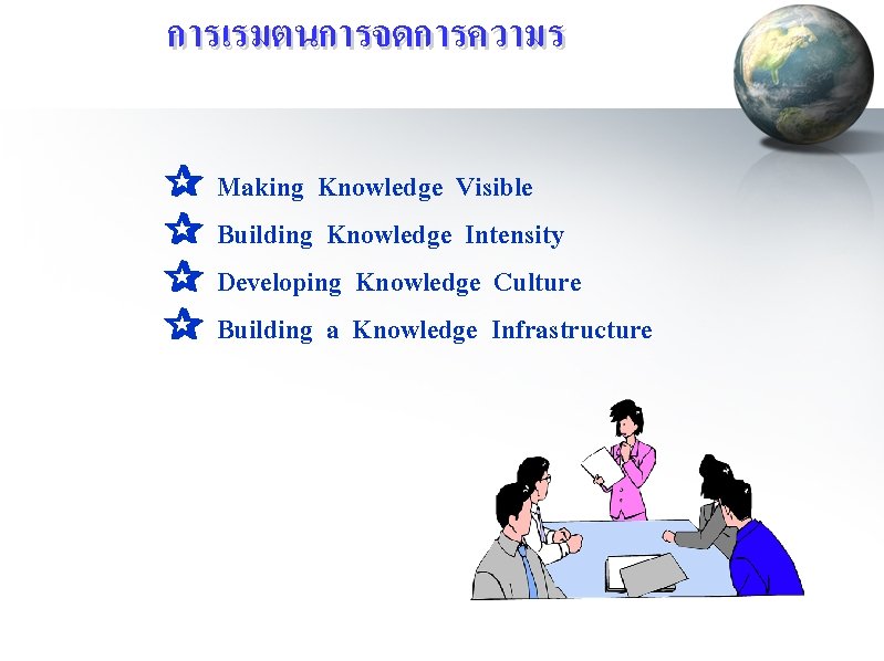 การเรมตนการจดการความร ✰ ✰ Making Knowledge Visible Building Knowledge Intensity Developing Knowledge Culture Building a การเรมตนการจดการความร ✰ ✰ Making Knowledge Visible Building Knowledge Intensity Developing Knowledge Culture Building a