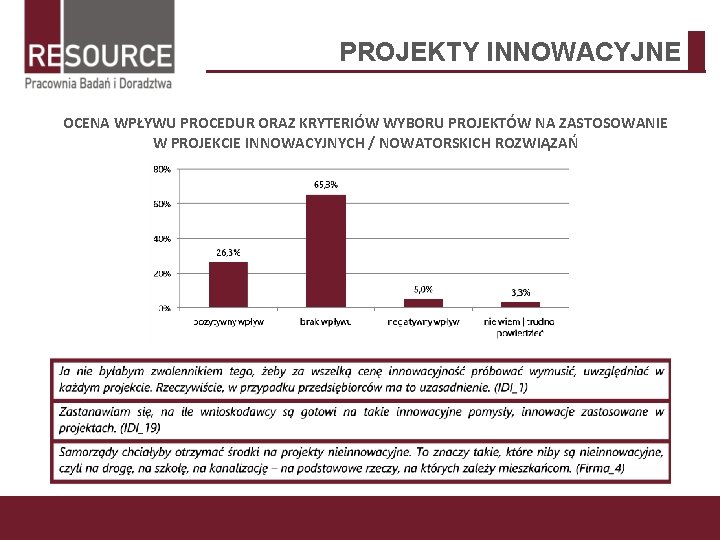 PROJEKTY INNOWACYJNE OCENA WPŁYWU PROCEDUR ORAZ KRYTERIÓW WYBORU PROJEKTÓW NA ZASTOSOWANIE W PROJEKCIE INNOWACYJNYCH