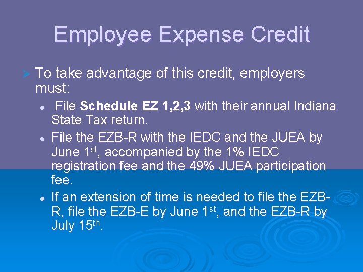 Employee Expense Credit Ø To take advantage of this credit, employers must: l l