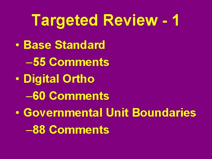 Targeted Review - 1 • Base Standard – 55 Comments • Digital Ortho –