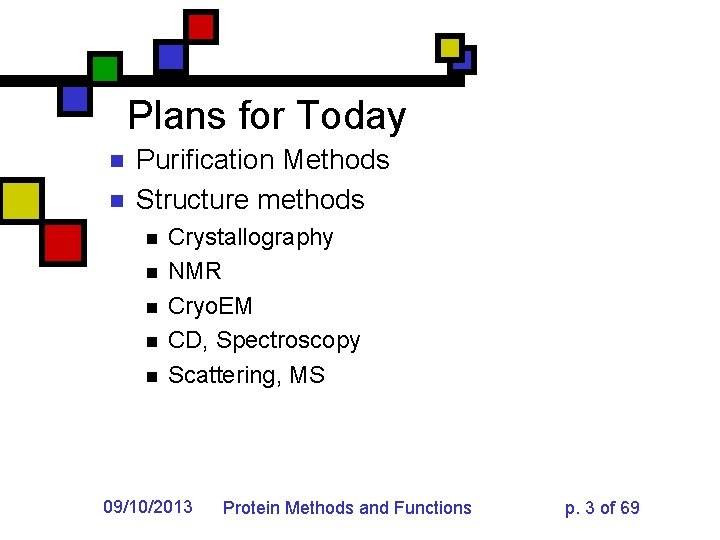 Plans for Today n n Purification Methods Structure methods n n n Crystallography NMR