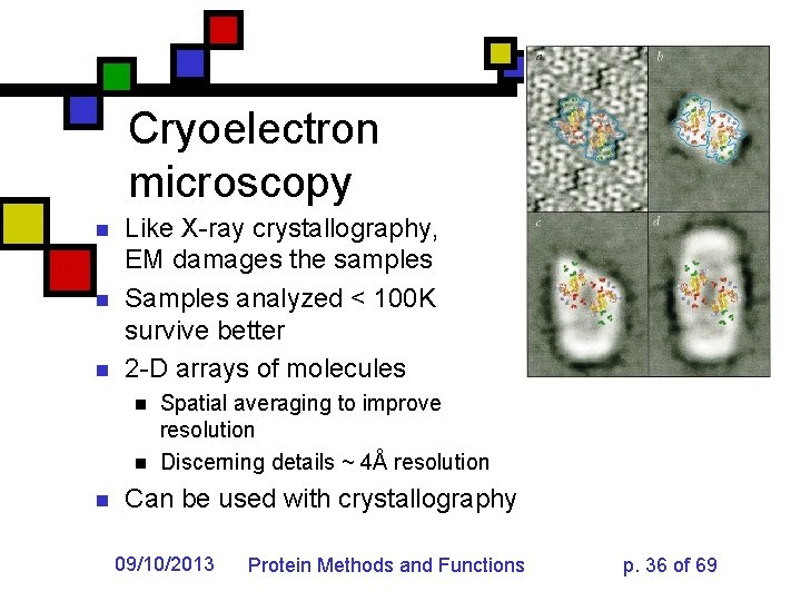 Cryoelectron microscopy n n n Like X-ray crystallography, EM damages the samples Samples analyzed