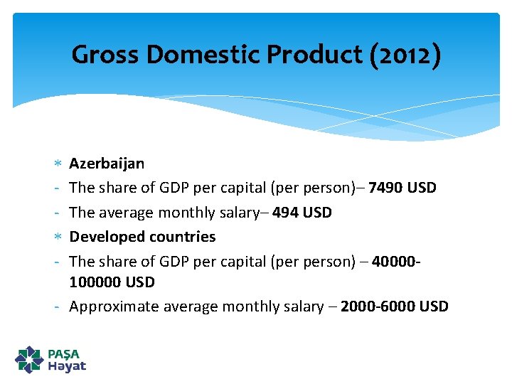Gross Domestic Product (2012) - Azerbaijan The share of GDP per capital (per person)–