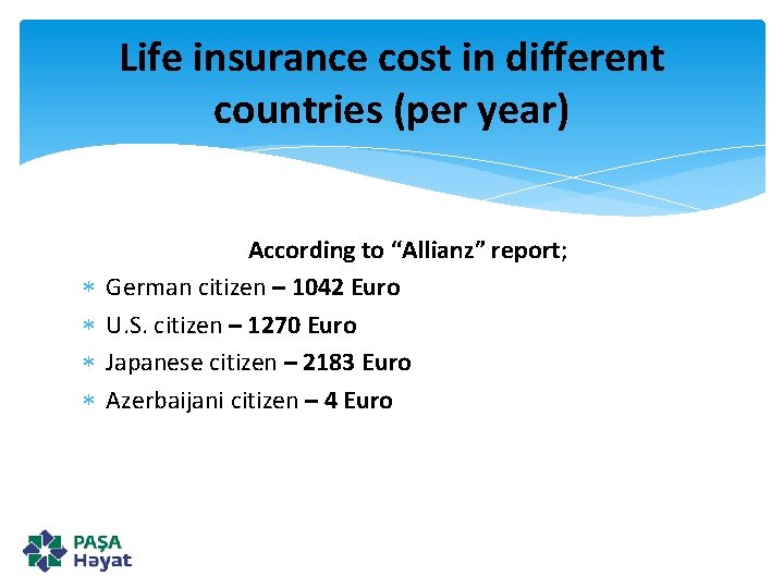 Life insurance cost in different countries (per year) According to “Allianz” report; German citizen