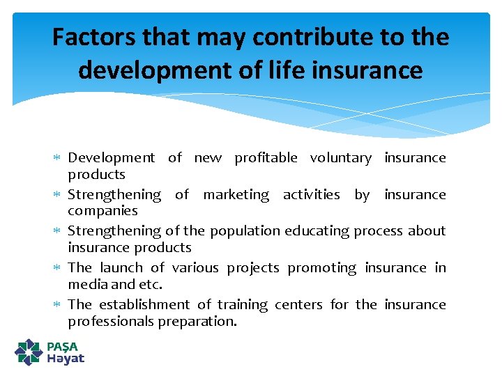 Factors that may contribute to the development of life insurance Development of new profitable