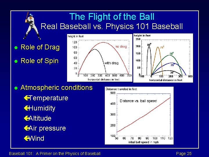 The Flight of the Ball Real Baseball vs. Physics 101 Baseball l Role of