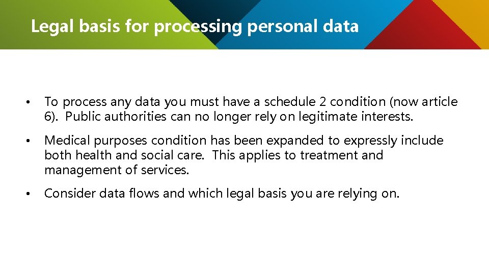 Legal basis for processing personal data • To process any data you must have