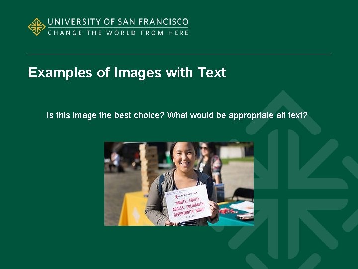 Examples of Images with Text Is this image the best choice? What would be