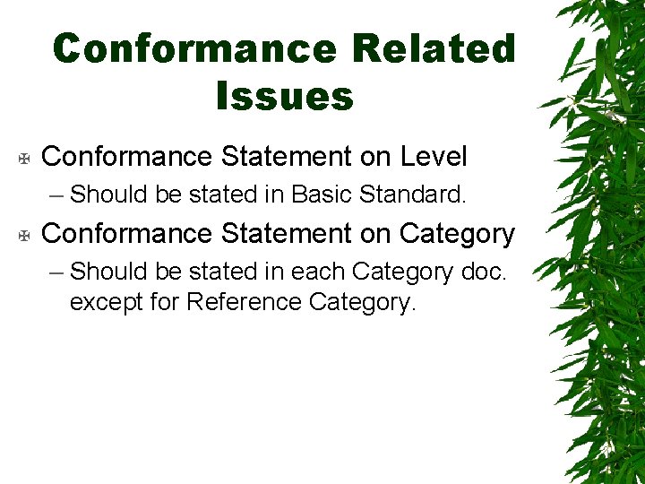 Conformance Related Issues X Conformance Statement on Level – Should be stated in Basic