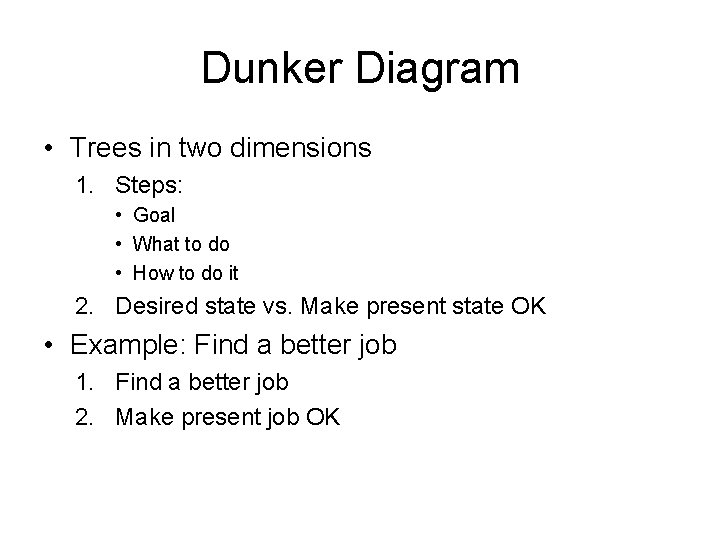 Dunker Diagram • Trees in two dimensions 1. Steps: • Goal • What to