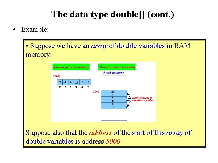 The data type double[] (cont. ) • Example: • Suppose we have an array
