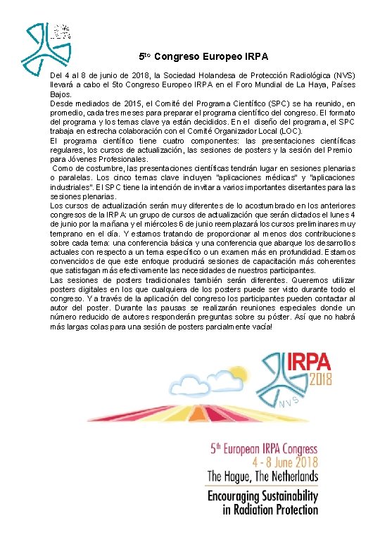 5 to Congreso Europeo IRPA Del 4 al 8 de junio de 2018, la