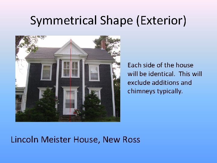 Symmetrical Shape (Exterior) Each side of the house will be identical. This will exclude