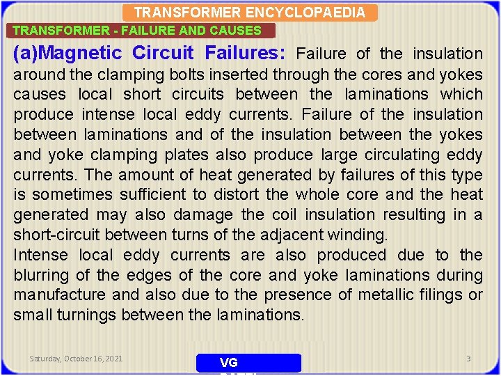 Causes of troubles and failures in power transformers