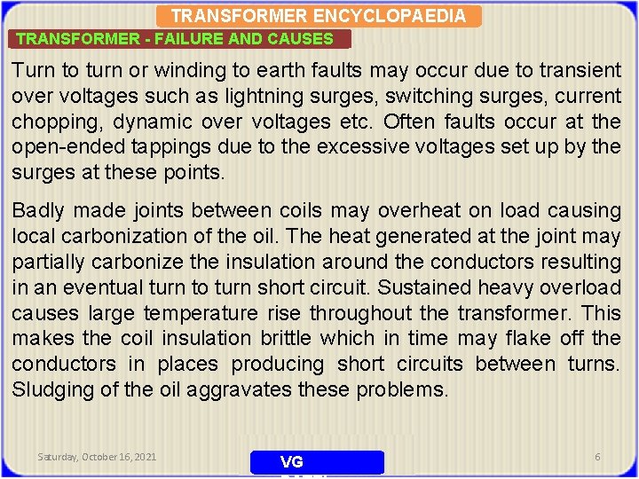 Causes of troubles and failures in power transformers