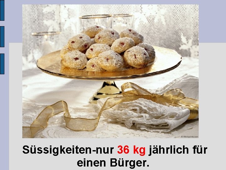 Süssigkeiten-nur 36 kg jährlich für einen Bürger. 