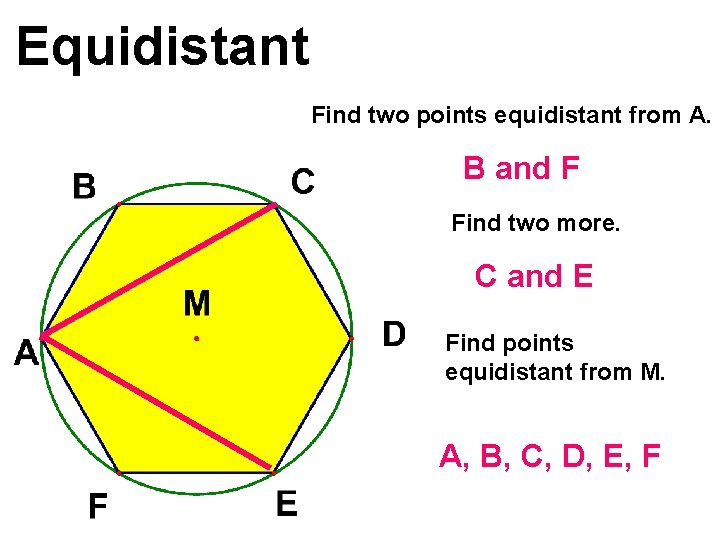 Equidistant Find two points equidistant from A. B and F Find two more. C