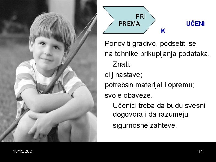 PRI PREMA UČENI K Ponoviti gradivo, podsetiti se na tehnike prikupljanja podataka. Znati: cilj