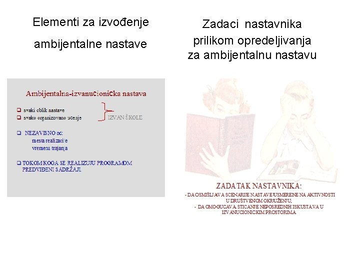 Elementi za izvođenje ambijentalne nastave 10/15/2021 Zadaci nastavnika prilikom opredeljivanja za ambijentalnu nastavu 5