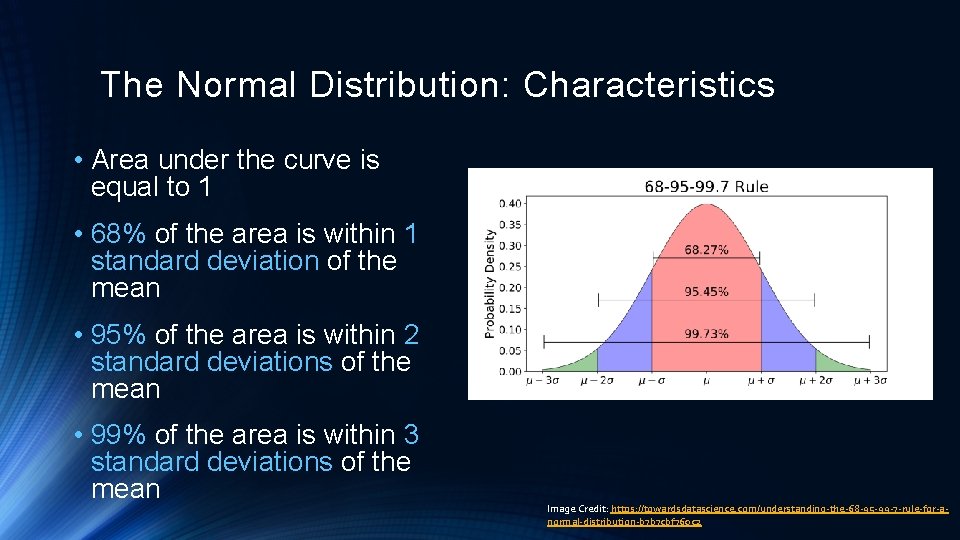 The Normal Distribution: Characteristics • Area under the curve is equal to 1 •