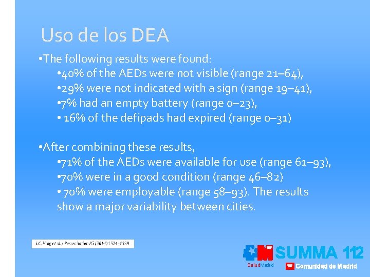 Uso de los DEA • The following results were found: • 40% of the