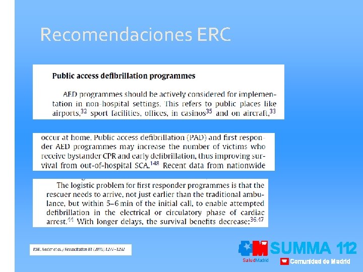 Recomendaciones ERC Salud. Madrid SUMMA 112 Comunidad de Madrid 