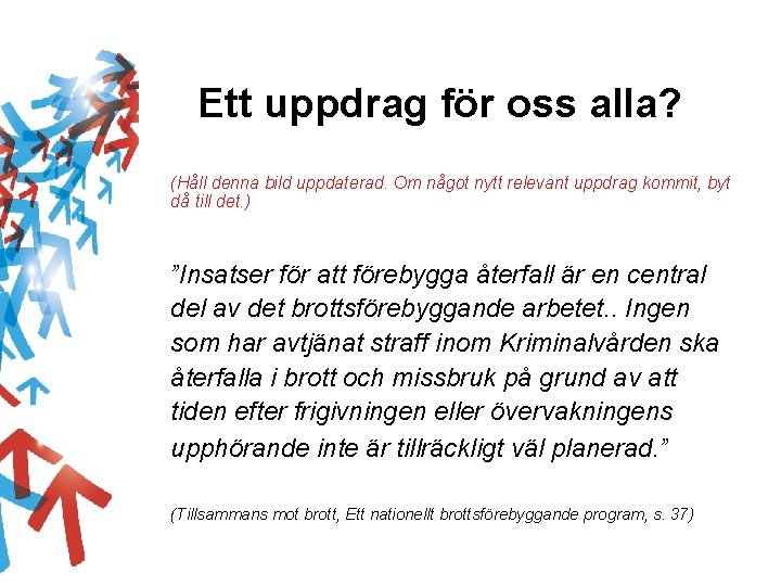 Ett uppdrag för oss alla? (Håll denna bild uppdaterad. Om något nytt relevant uppdrag