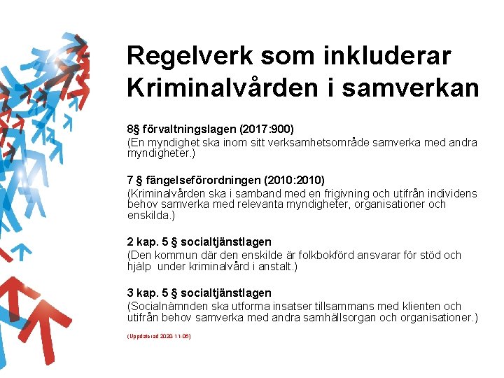 Regelverk som inkluderar Kriminalvården i samverkan 8§ förvaltningslagen (2017: 900) (En myndighet ska inom