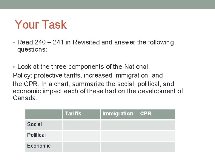 Your Task • Read 240 – 241 in Revisited answer the following questions: •