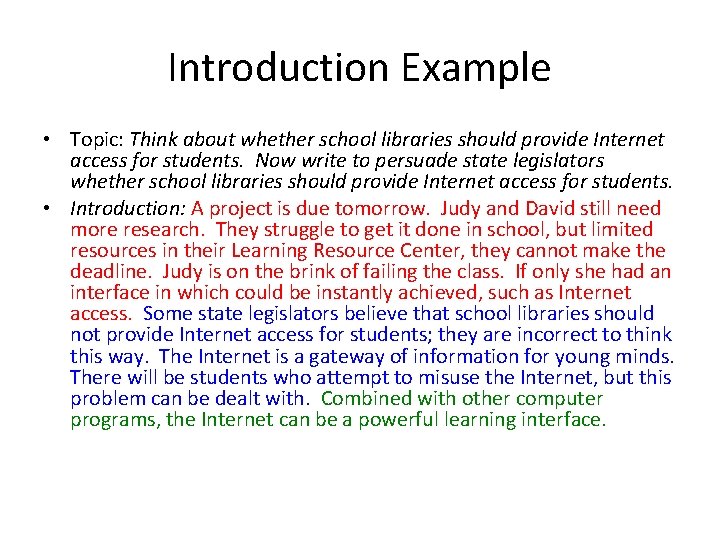 Introduction Example • Topic: Think about whether school libraries should provide Internet access for