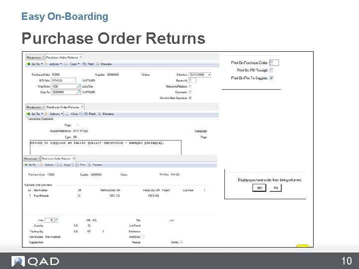 Easy On-Boarding Purchase Order Returns 10 