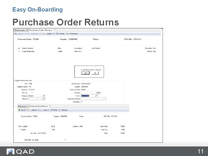 Easy On-Boarding Purchase Order Returns 11 