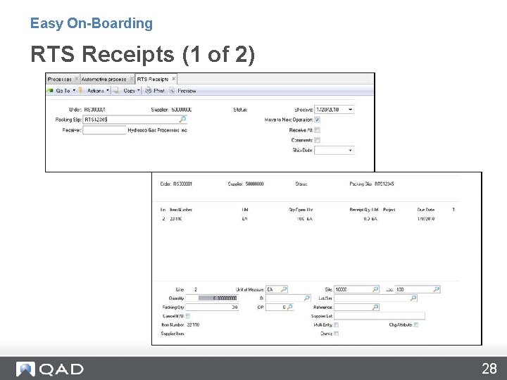 Easy On-Boarding RTS Receipts (1 of 2) 28 