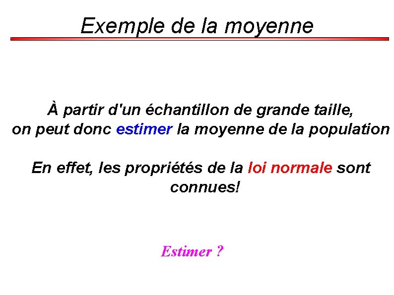 Exemple de la moyenne À partir d'un échantillon de grande taille, on peut donc