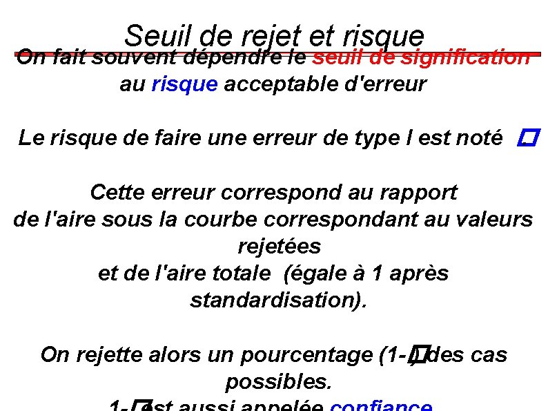 Seuil de rejet et risque On fait souvent dépendre le seuil de signification au