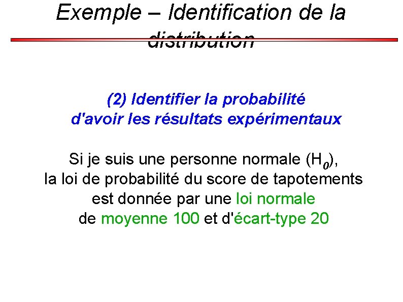 Exemple – Identification de la distribution (2) Identifier la probabilité d'avoir les résultats expérimentaux