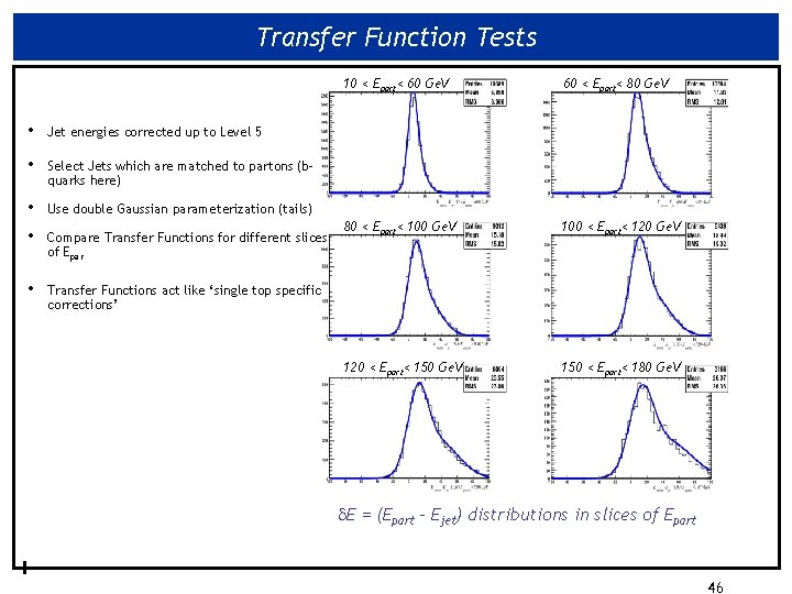 Transfer Function Tests • Jet energies corrected up to Level 5 • Select Jets