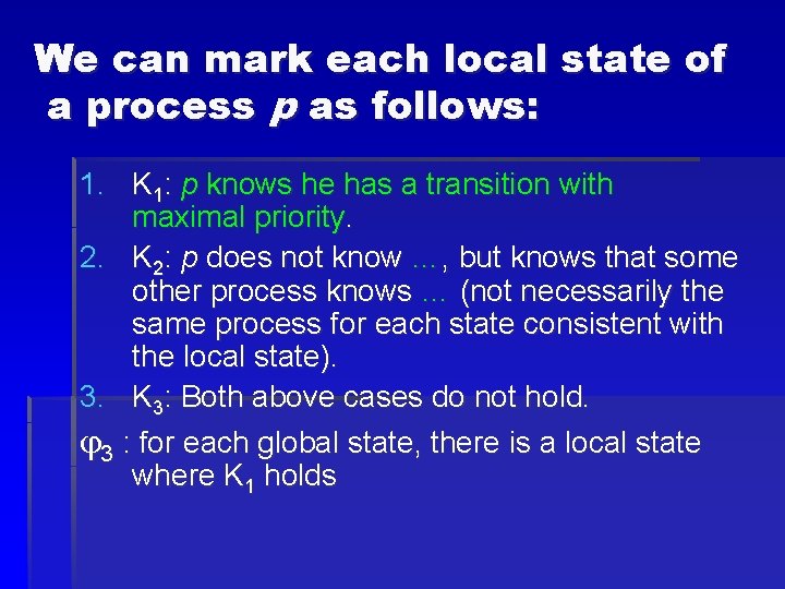 We can mark each local state of a process p as follows: 1. K