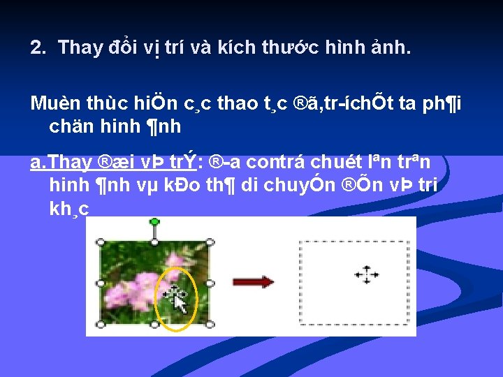 2. Thay đổi vị trí và kích thước hình ảnh. Muèn thùc hiÖn c¸c