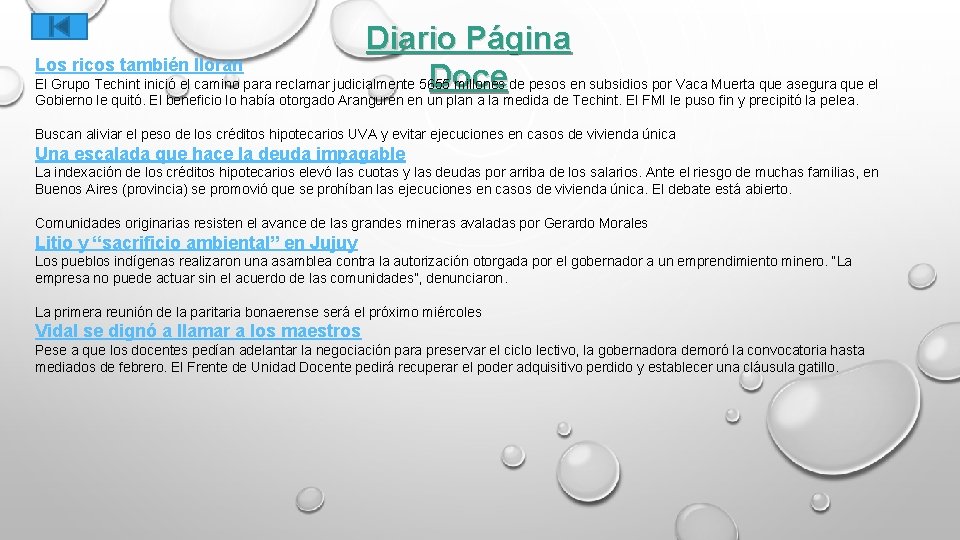 Diario Página Los ricos también lloran Doce El Grupo Techint inició el camino para