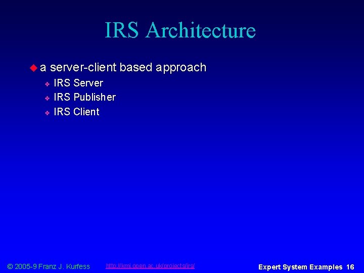 IRS Architecture ua server-client based approach IRS Server v IRS Publisher v IRS Client