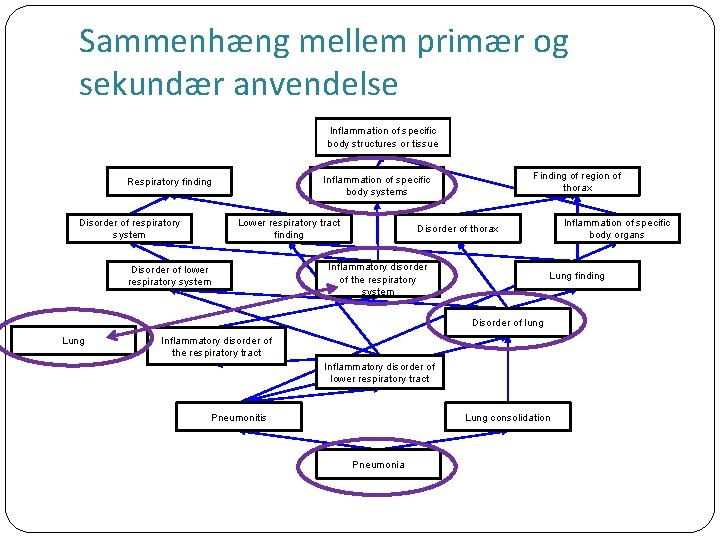 Sammenhæng mellem primær og sekundær anvendelse Inflammation of specific body structures or tissue Disorder