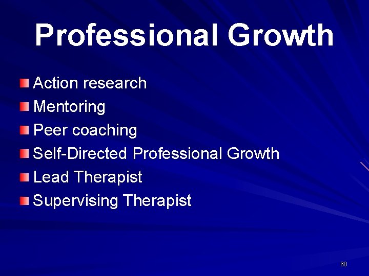 Professional Growth Action research Mentoring Peer coaching Self-Directed Professional Growth Lead Therapist Supervising Therapist